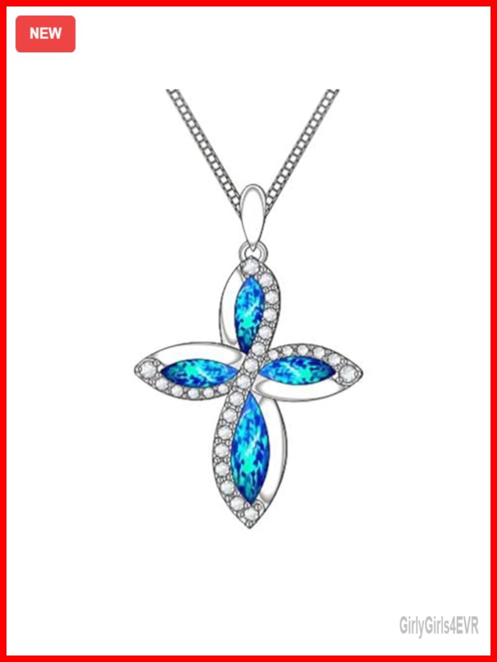 Opal & Moissanite Cross Pendant Necklace 925 Sterling Silver 18+2" Box Chain